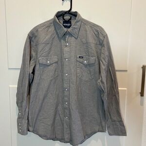 Wrangler Mens Western Pearl Snap Long Sleeve Shirt Gray Vintage‎ Large